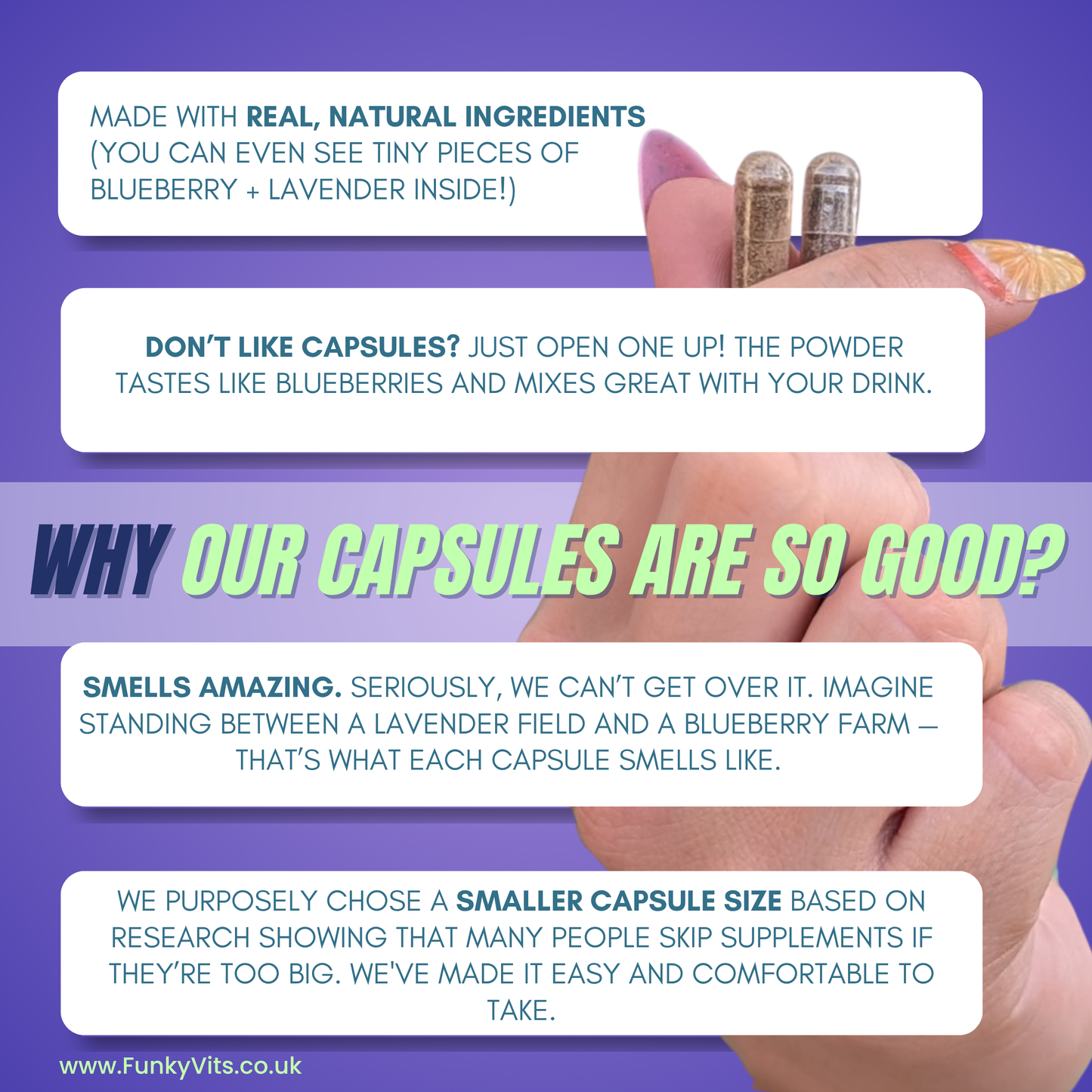 Funky Vits "No Worries" - Natural Stress Relief Capsules | Vegan, Plant-Based Formula with B-Vitamins, Ashwagandha & Lavender