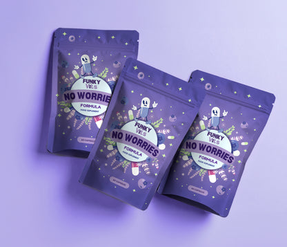 Funky Vits "No Worries" - Natural Stress Relief Capsules | Vegan, Plant-Based Formula with B-Vitamins, Ashwagandha & Lavender